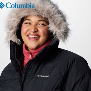Columbia Charcoal Hooded Puffer Jacket Omni Heat 3X. EUC